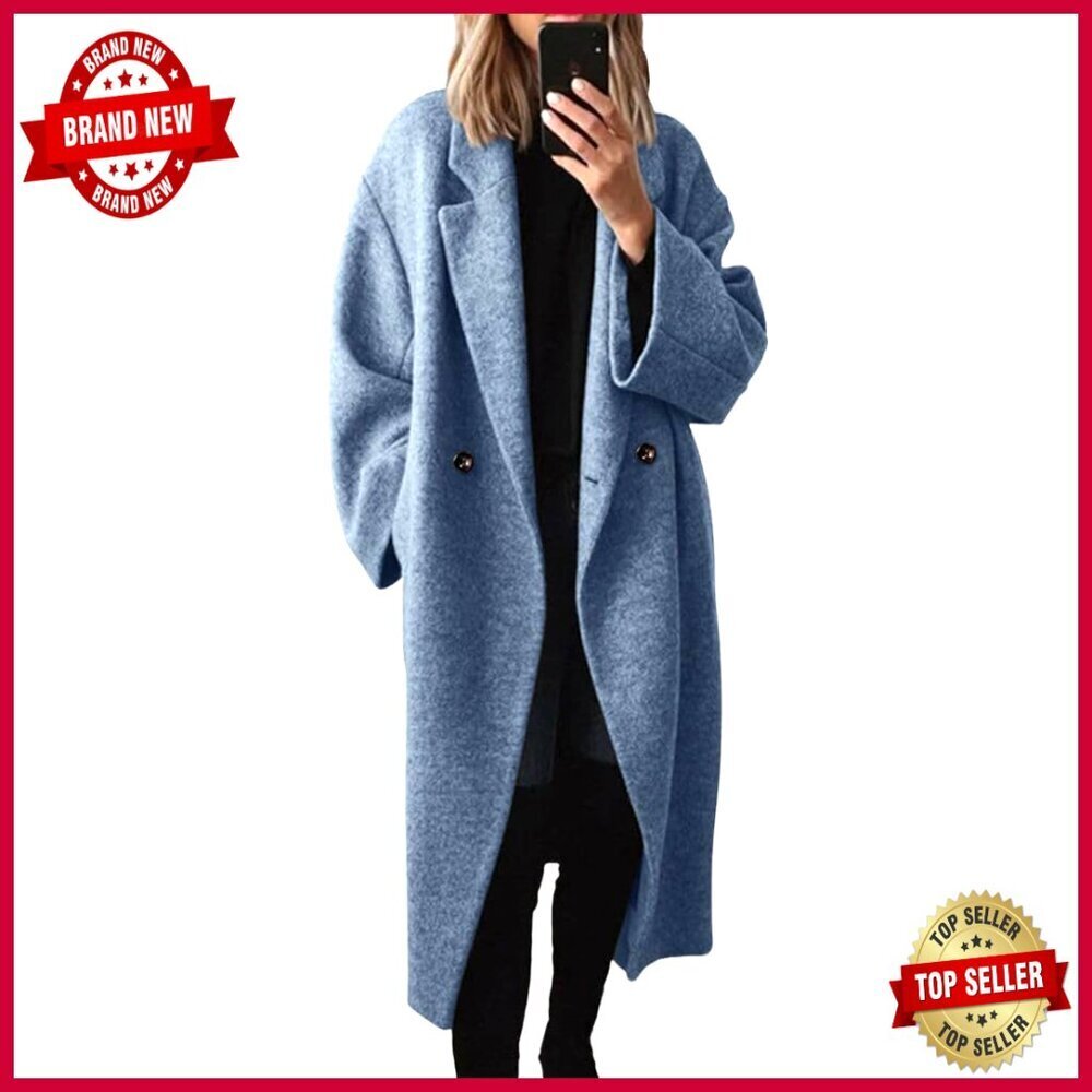 Women's Winter Wool Blend Pea Coat Double Breasted Notch Lapel Overcoat